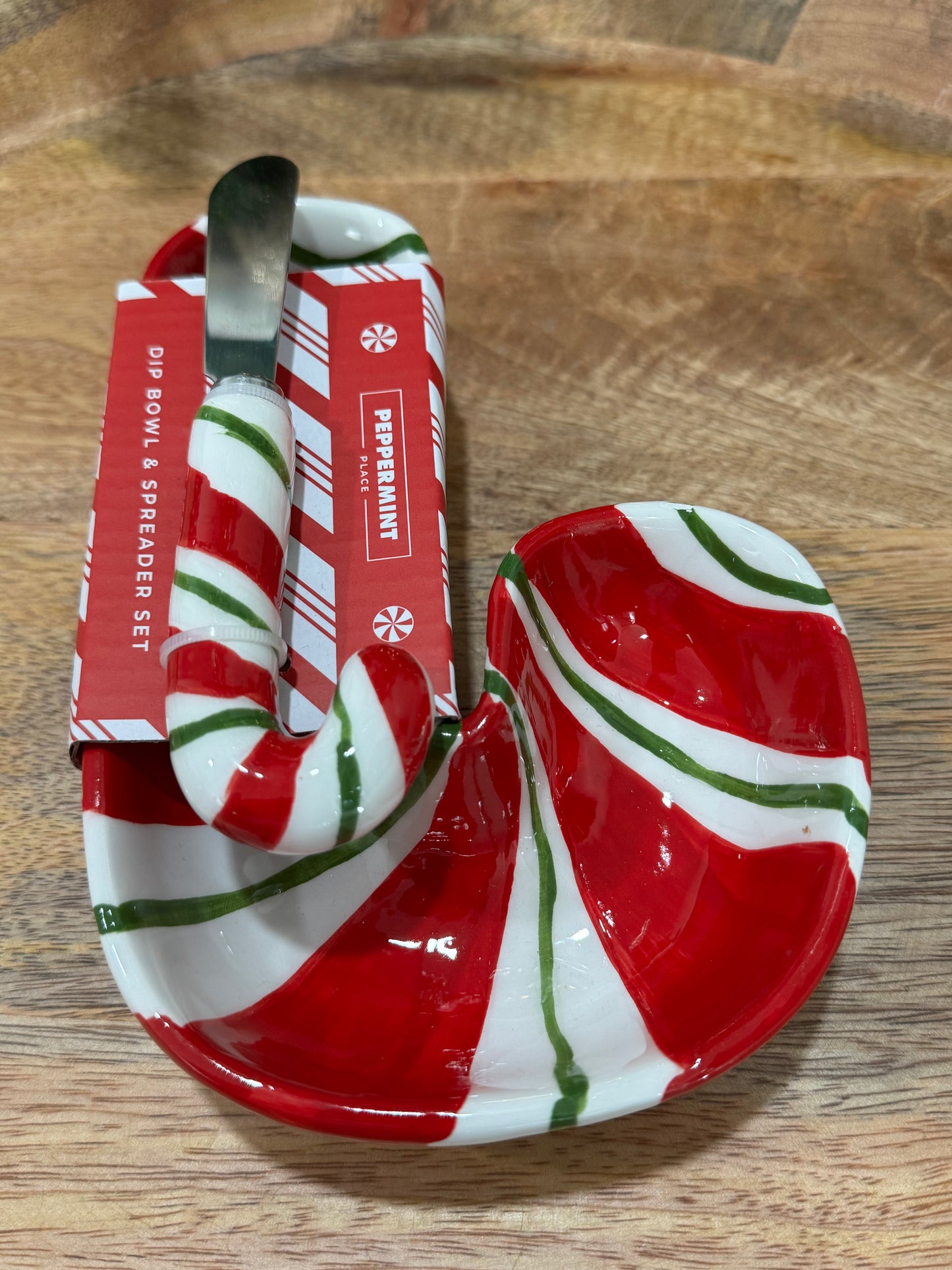 Holly and Moss Candy Cane Shape Dip/Spread Bowl with Spreading Knife