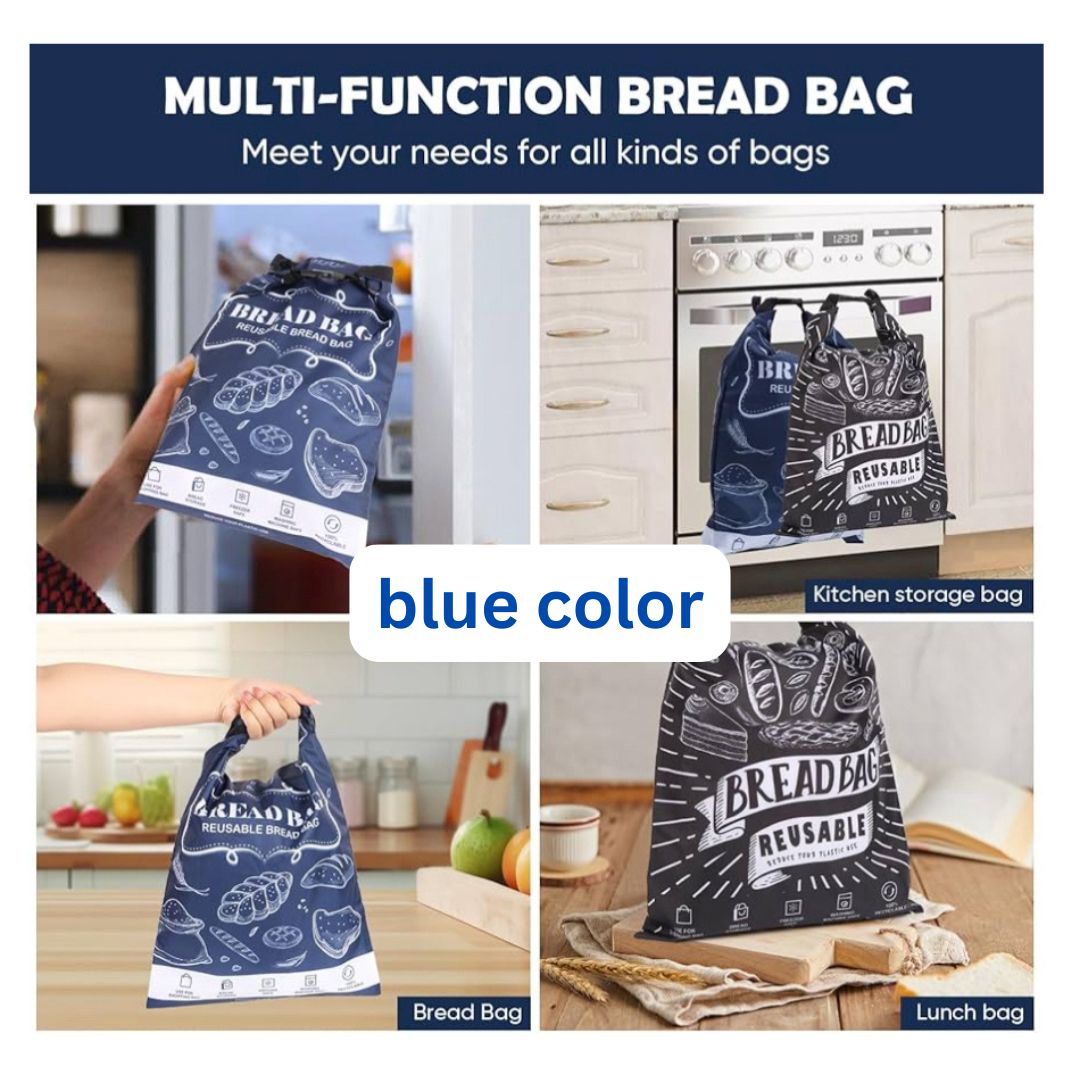 Large Blue Reusable Bread Bag with Double Lock Fresh Technology
