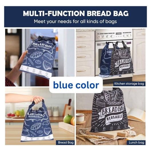 Large Blue Reusable Bread Bag with Double Lock Fresh Technology